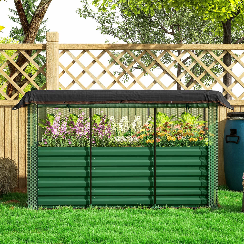 Outsunny Galvanized Raised Garden Bed, Planter Box with Crop Cage and Shade Cloth, Green Media 4