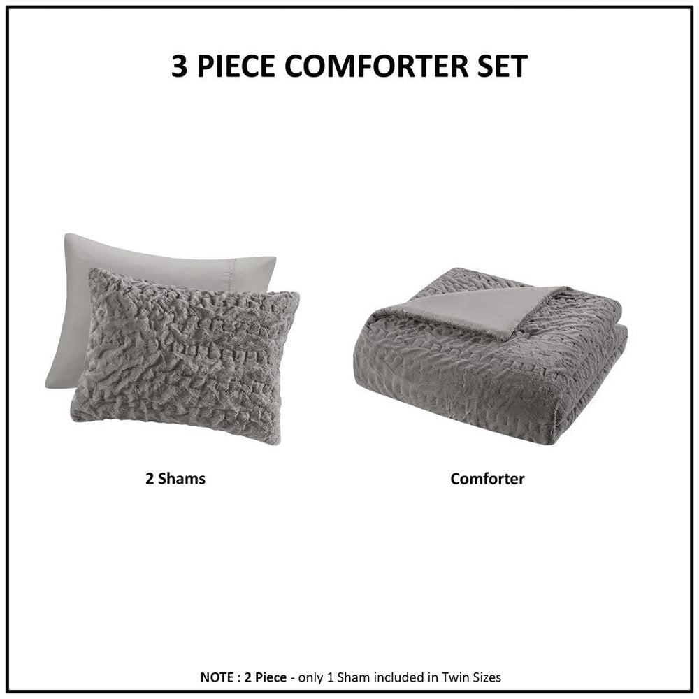 Full/Queen Ruched Fur Down Alternative Comforter Set Media 8
