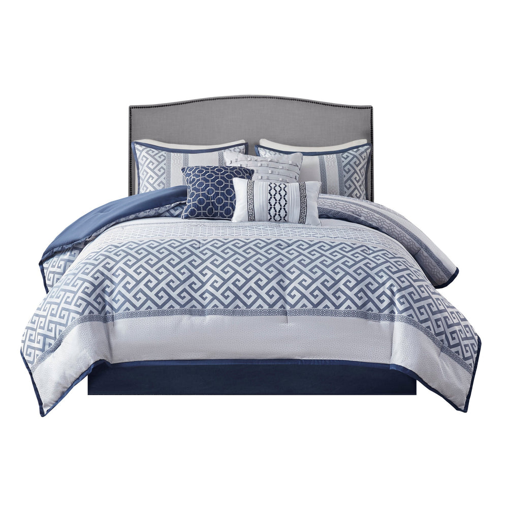 7 Piece Jacquard Comforter Set Navy Queen Media 2