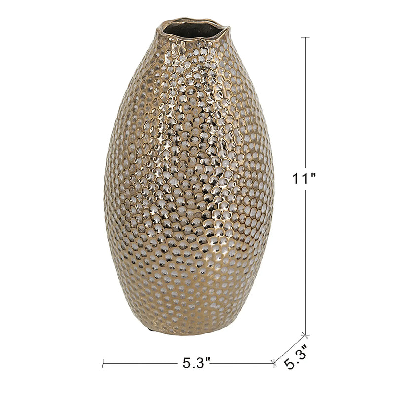 Decorative Ceramic Vase with Textured Bronze Finish