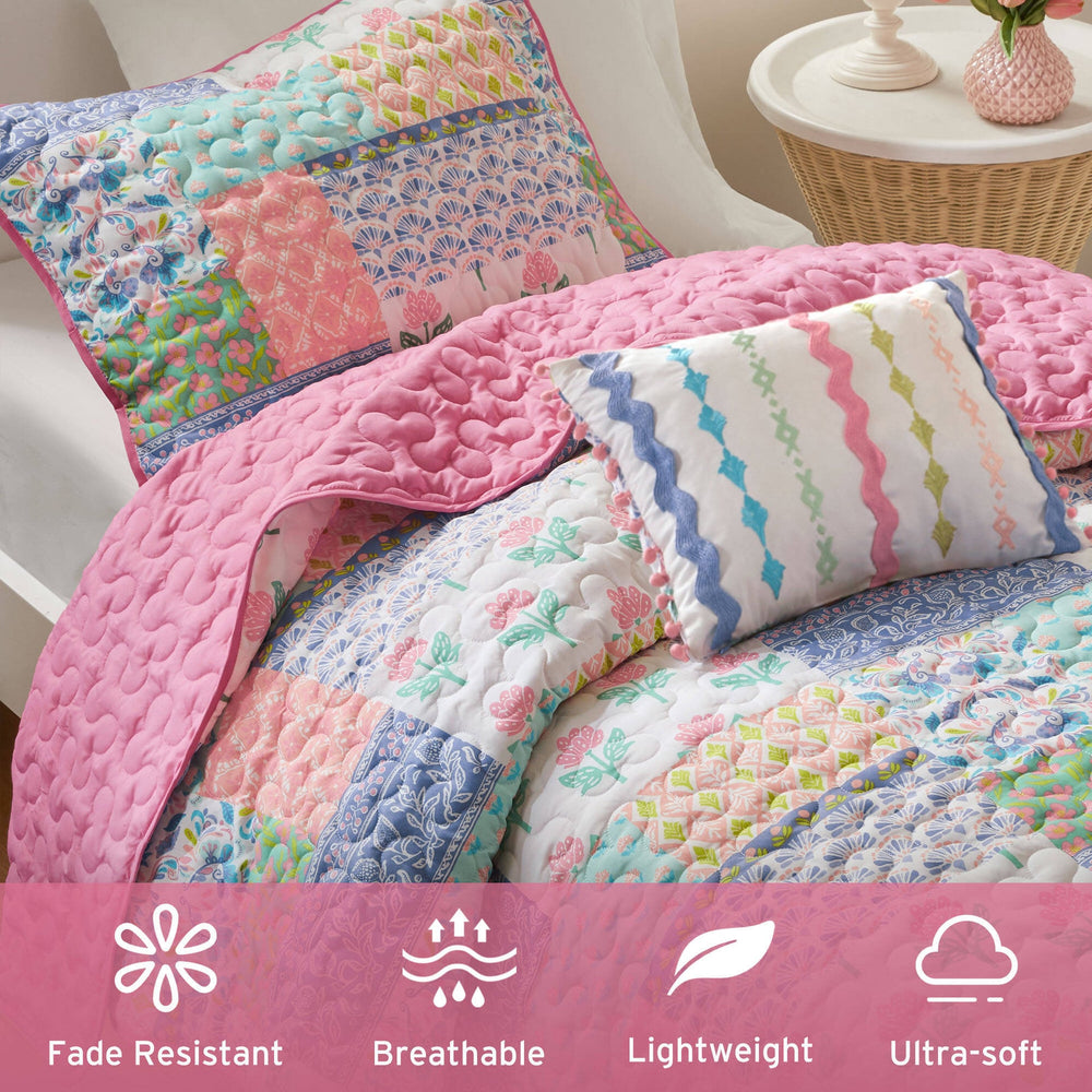 3-Piece Twin/Twin XL 3pcs Quilt Set,Pink Media 9