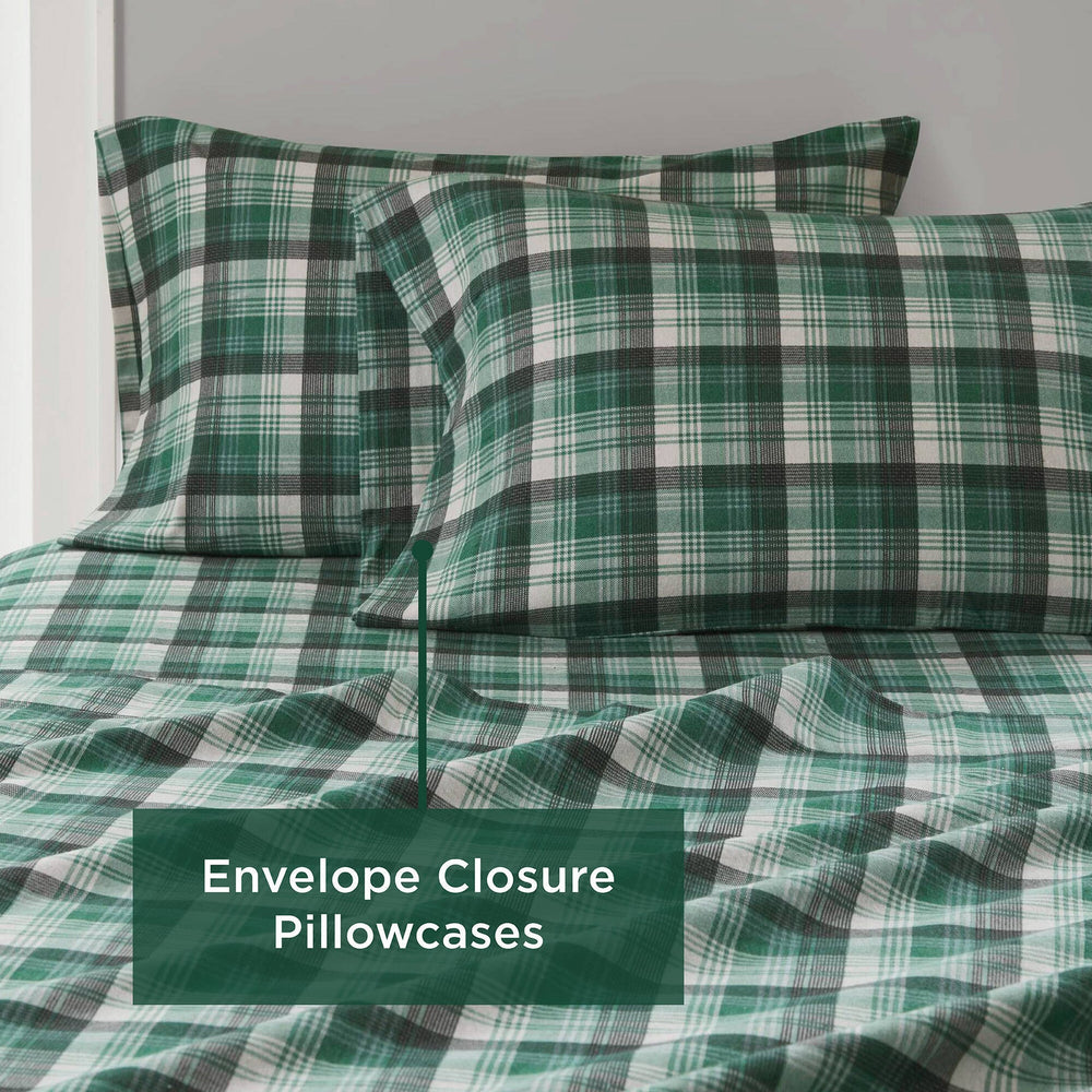 4 PCS Cal King Sheet Set Green Plaid Media 4