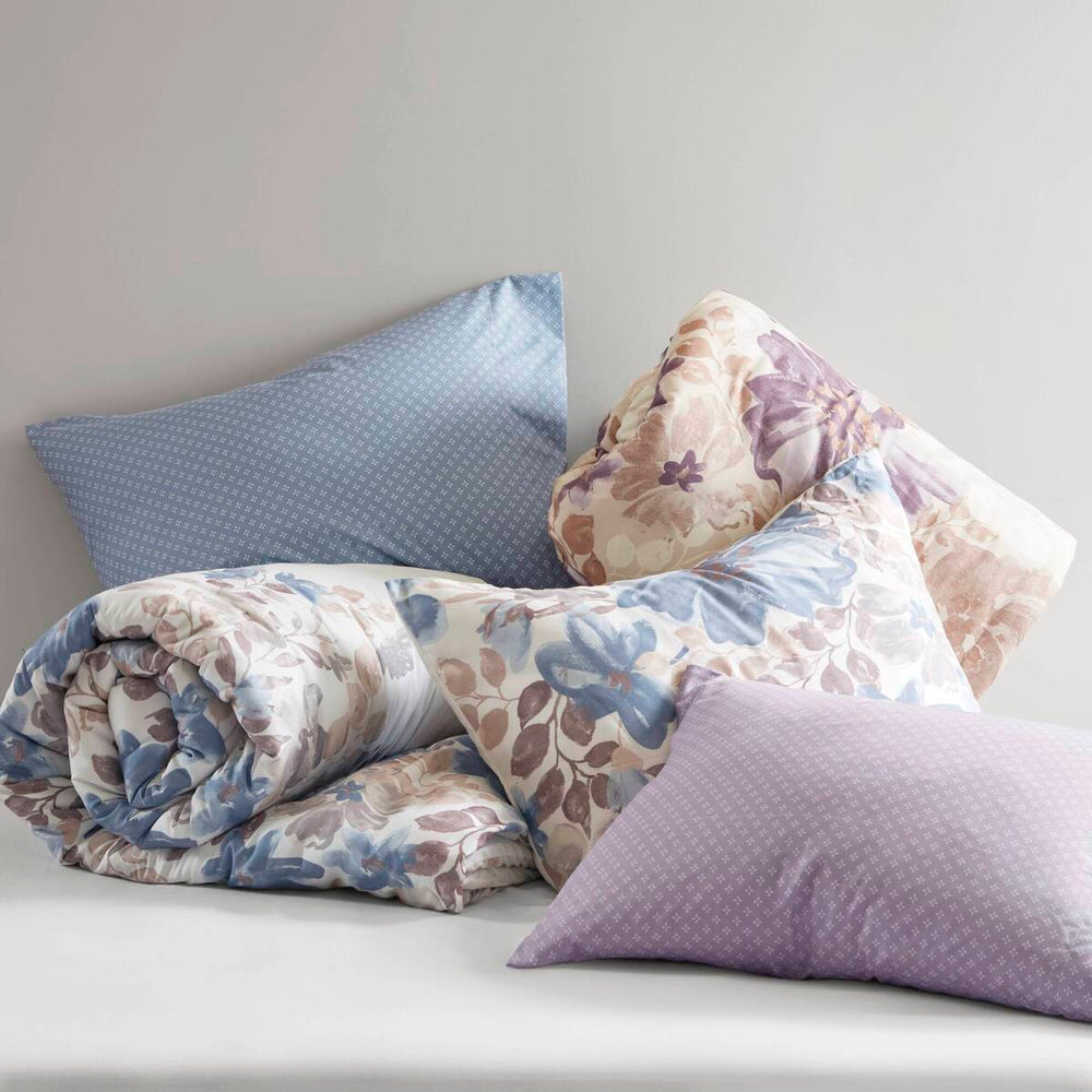 Floral Comforter Set with Bed Sheets Blue Queen Media 4