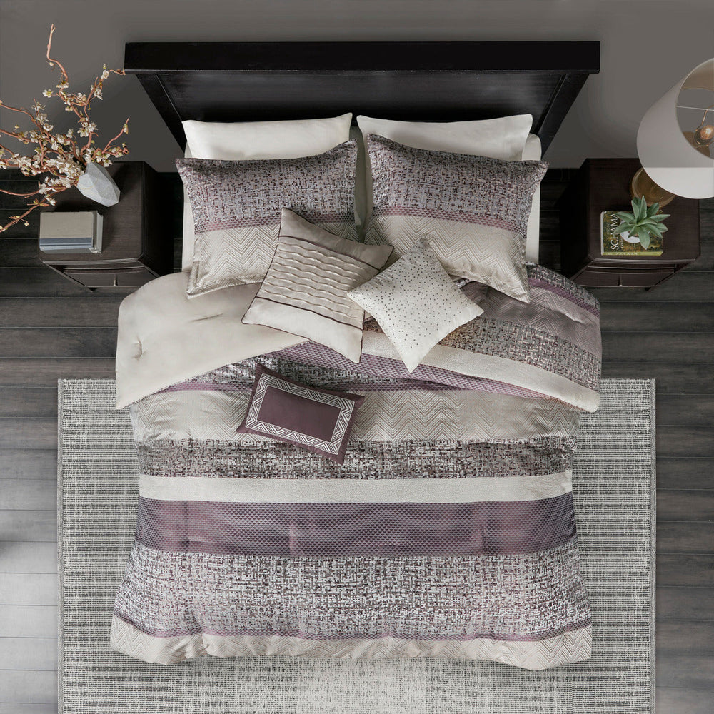 7 Piece Jacquard Comforter Set Purple Cal King Media 3