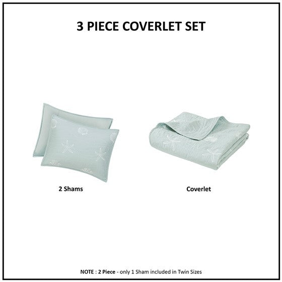 4 Piece Cotton Reversible Embroidered Quilt Set with Throw Pillow Aqua King/Cal King Media 15