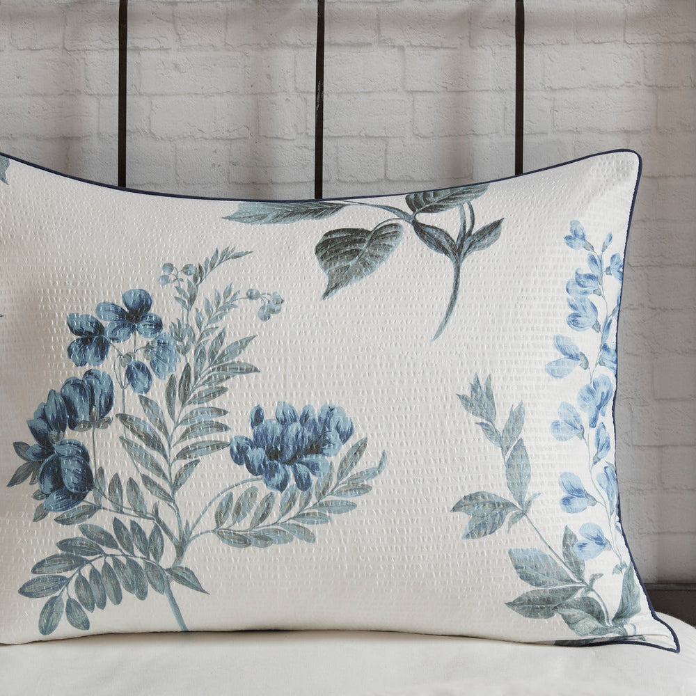 7 Piece Printed Seersucker Comforter Set with Throw Blanket Blue Full/Queen Media 13