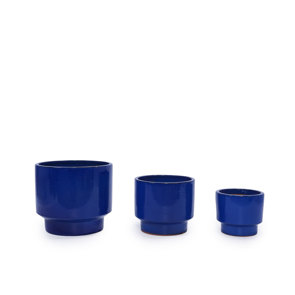 Handmade Solid Blue Glazed Ceramic Planter Set of 3, 15/12/9 Inch Diameter, for Succulents & Flowers Outdoor Garden & Indoor Staircase Use, Breathable Porous Clay Media 5