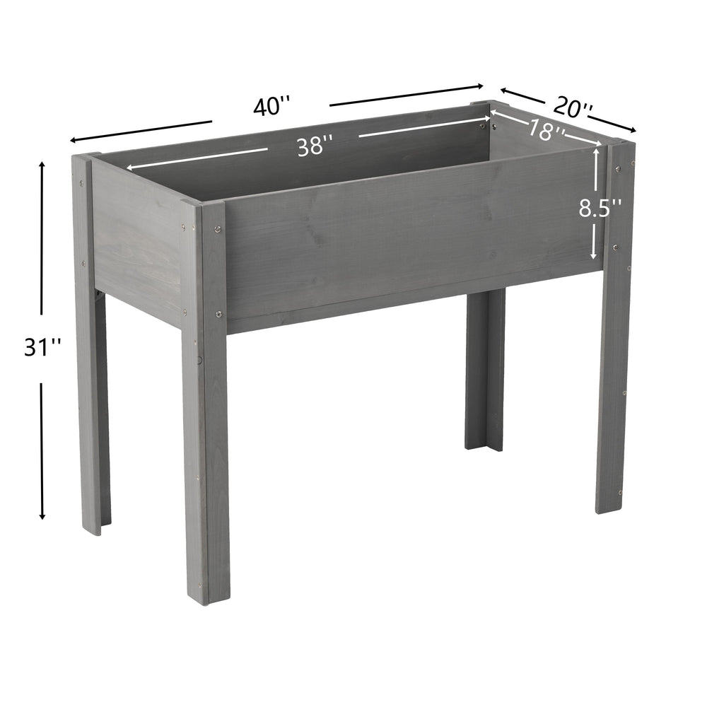 Elevated Wooden Garden Bed 40x20x31 inch with Legs for Outdoor Plants Flowers Fruits Vegetables Herbs in Grey Solid Wood Media 3