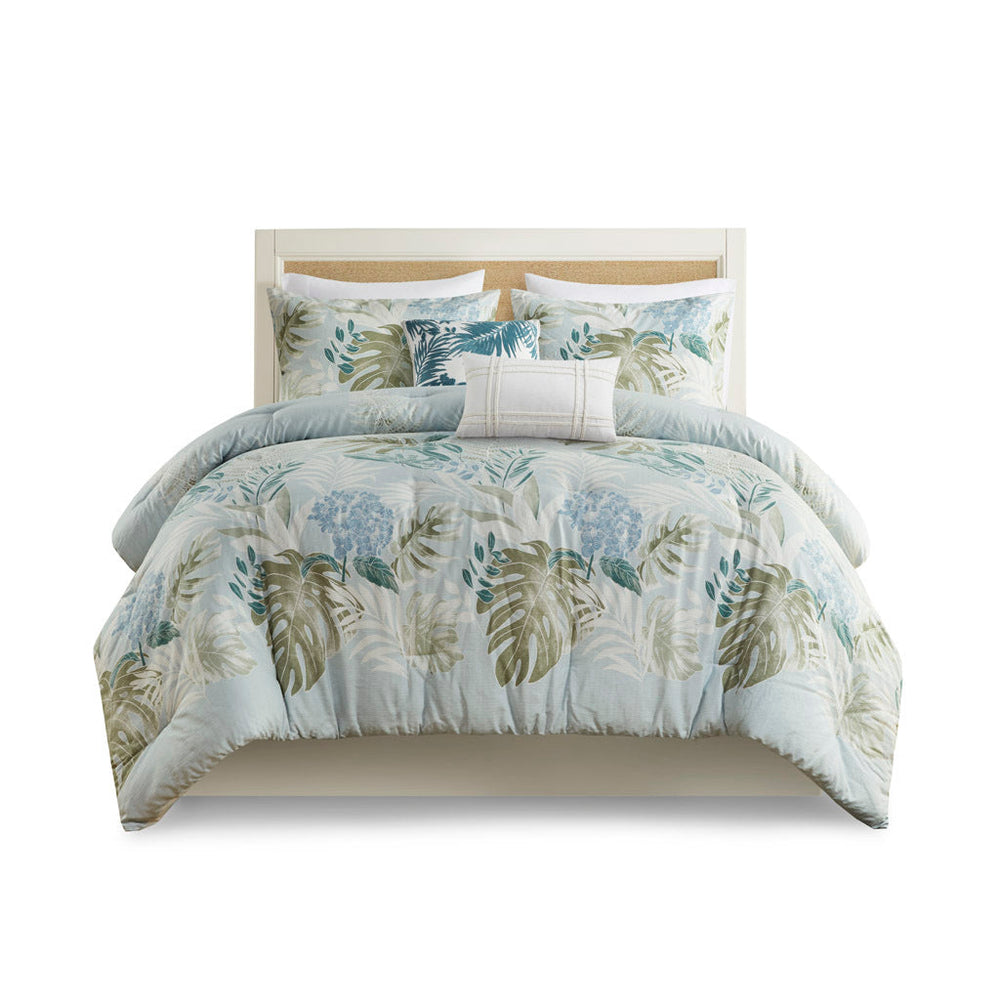 6 Piece Oversized Cotton Comforter Set with Throw Pillow Blue Full Media 9