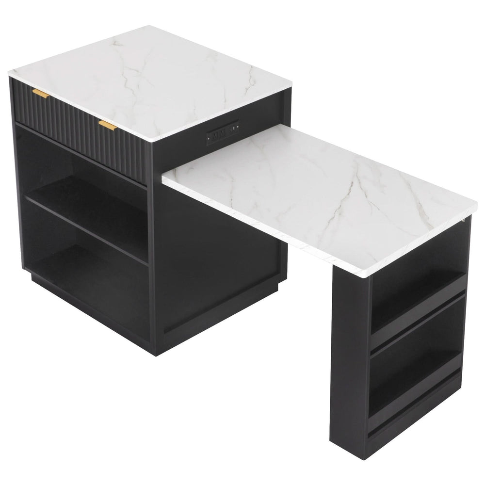 Kitchen Island Modern With Extendable Dining Table & Power Outlet For 4-6 People Black Media 40