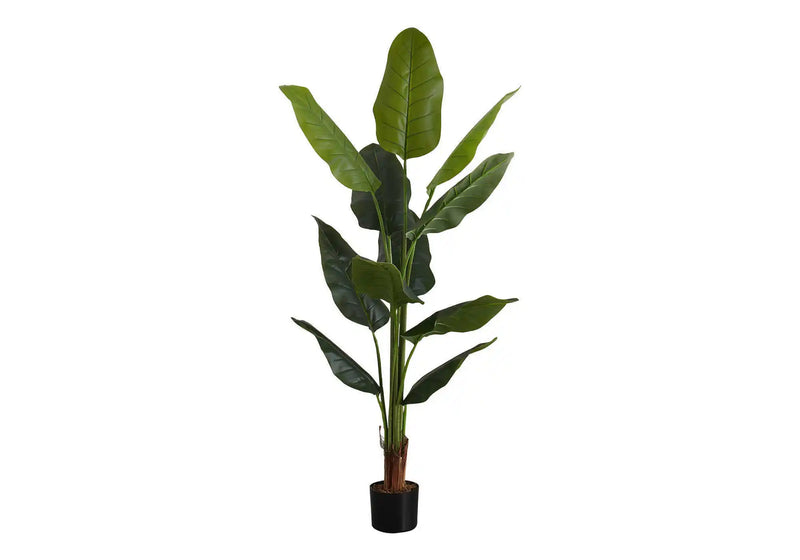 Artificial Plant, 59' Tall, Strelitzia Tree, Indoor, Faux, Fake, Floor, Greenery, Potted, Real Touch, Decorative, Green Leaves, Black Pot
