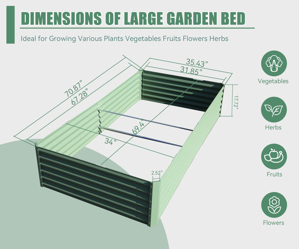 6x3x1.5ft Galvanized Raised Garden Bed, Outdoor Planter Garden Boxes Large Metal Planter Box for Gardening Vegetables Fruits Flowers, Green Media 8