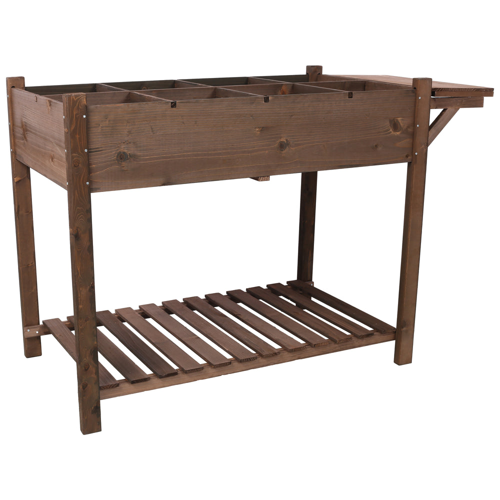 8 Pockets Horticulture Raised Garden Bed Elevated Wood Planter Box Stand with Foldable Side Table and Storage Shelf for Herb/Vegetables/Flowers, dark brown color Media 5