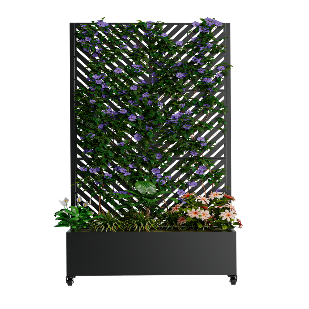 Metal Planter Box with Trellis,  73'x47'x16' Metal Raised Garden Bed with Trellis, Metal Planter Box with Drainage Holes & Lockable Wheels & Privacy Screen for Climbing Plants, Vegetables, Vines Media 6