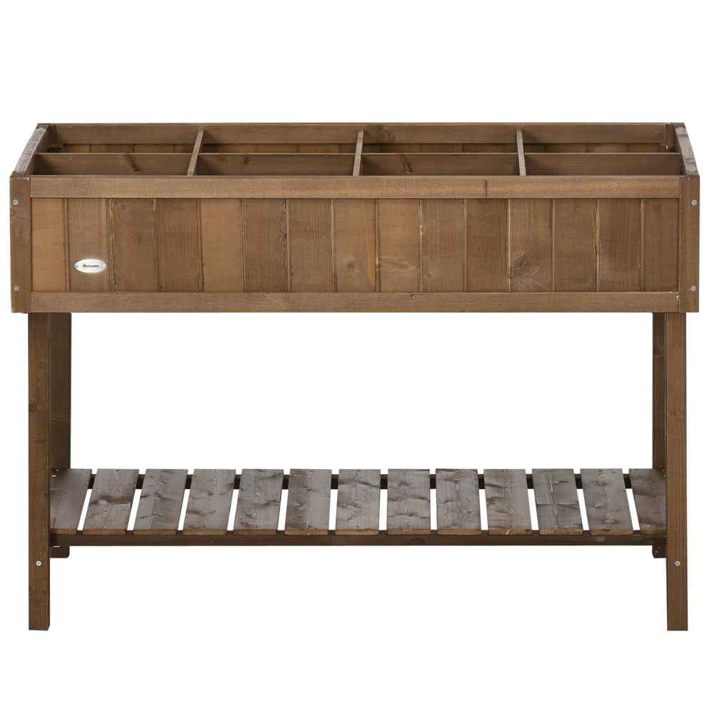 Outsunny 43x18x30in Raised Garden Bed with 8 Pockets and Shelf, Wooden Elevated Planter Box with Legs to Grow Herbs, Vegetables, and Flowers, Dark Brown Media 8
