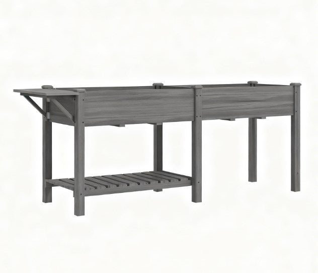 Spacious Elevated Garden Bed,Wood Raised Garden Box,with Side Table,Bottom Shelf,Bed Liners and Drainage Holes Media 2