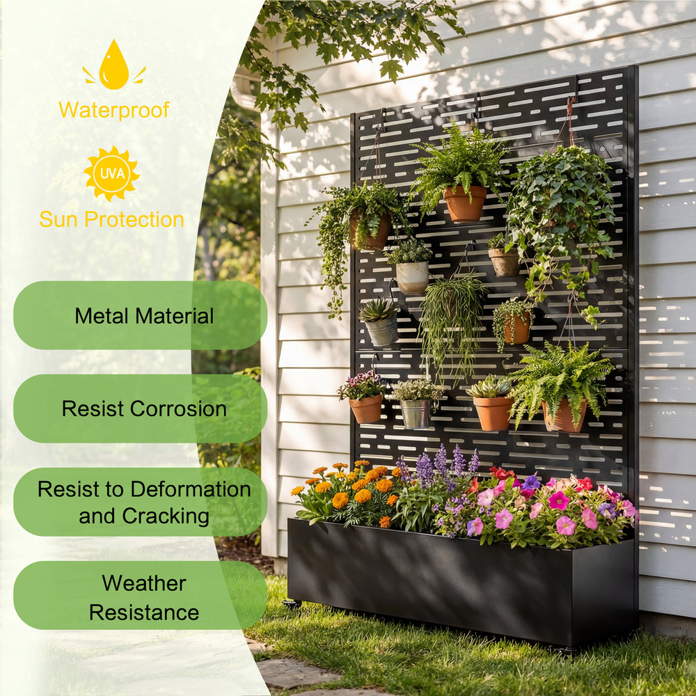 Metal Raised Garden Bed with Wheels and Trellis,73'x47'x16' Planter Box for Climbing Plants, Vegetables & Vines, Features Privacy Screen and Drainage Holes Media 3