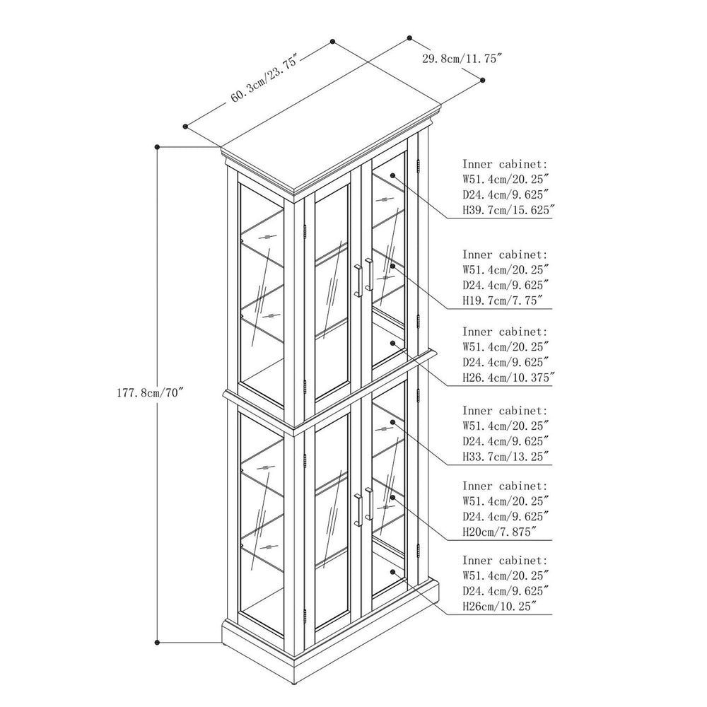 Glass Display Cabinet Tempered Glass Doors Walnut Finish Transitional Media 3