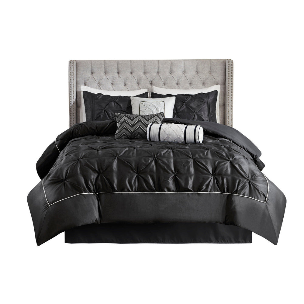 7 Piece Tufted Comforter Set Black King Media 8