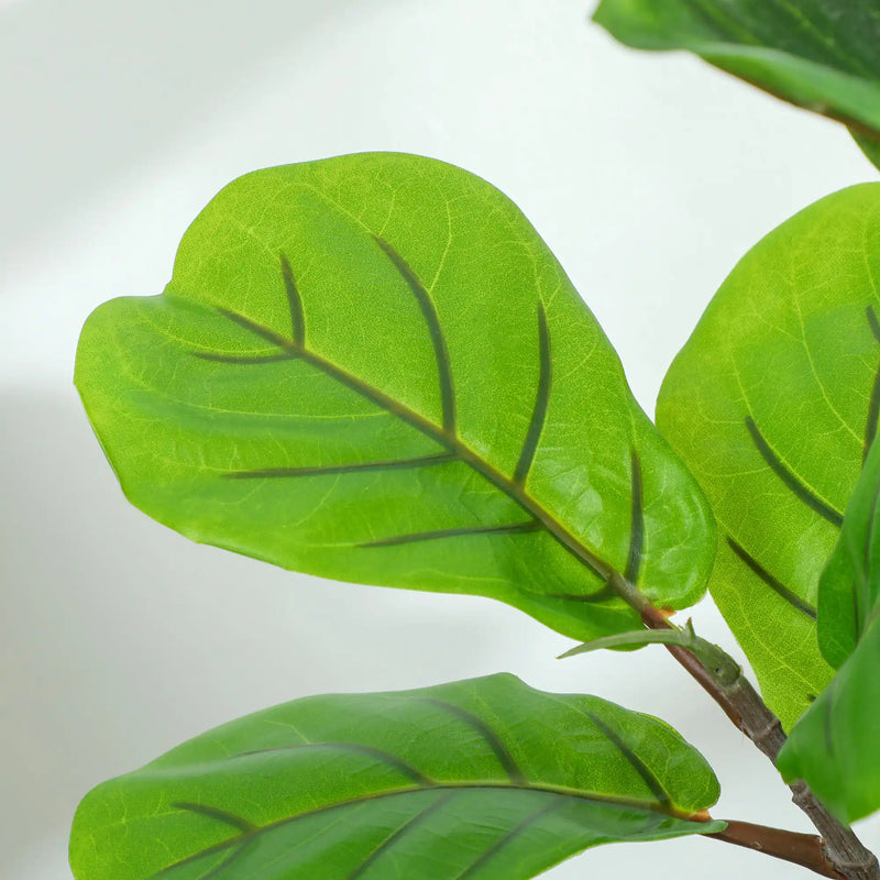 HOMCOM Fake Plant, Artificial Fiddle Leaf Fig Tree, Potted Plant with 28 PEVA Leaves and Flocked Soil, Green