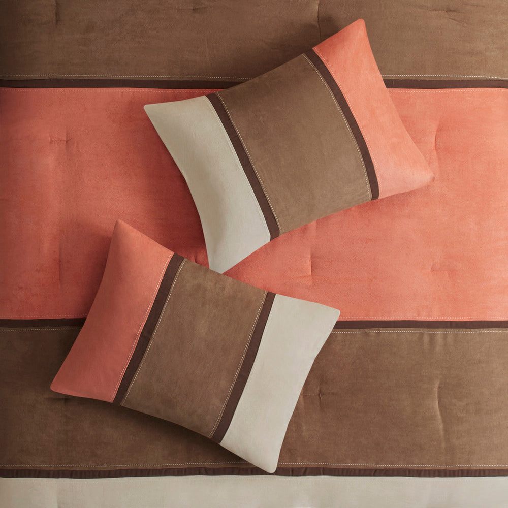 7 Piece Faux Suede Comforter Set Coral King Media 13