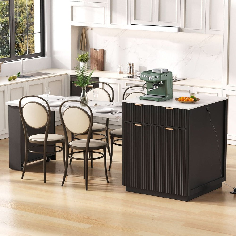 Kitchen Island Modern With Extendable Dining Table & Power Outlet For 4-6 People Black Media 27