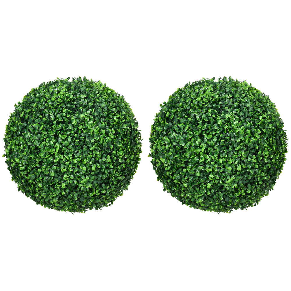 HOMCOM Set of 2 15.75 Inch Artificial Ball Boxwood Topiary Trees Balls, Indoor Outdoor Fake Plants for Home, Office & Living Room Decor Media 1