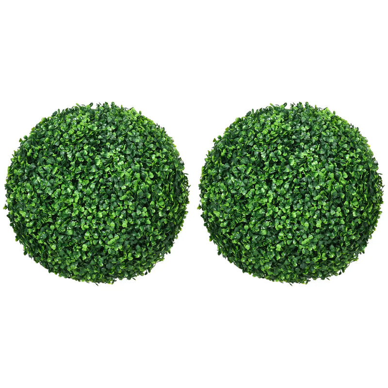 HOMCOM Set of 2 15.75 Inch Artificial Ball Boxwood Topiary Trees Balls, Indoor Outdoor Fake Plants for Home, Office & Living Room Decor
