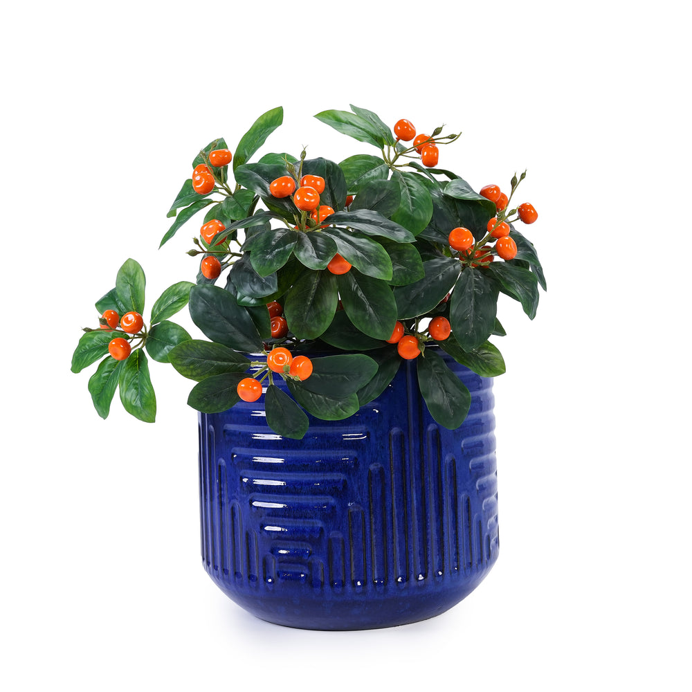 16' Dia Round Planters for Indoor Plants, Large Outdoor Planters with Drainage Holes, Ceramic Plant Pots Indoor & Outdoor for Home Garden Patio - Dark Blue Media 10