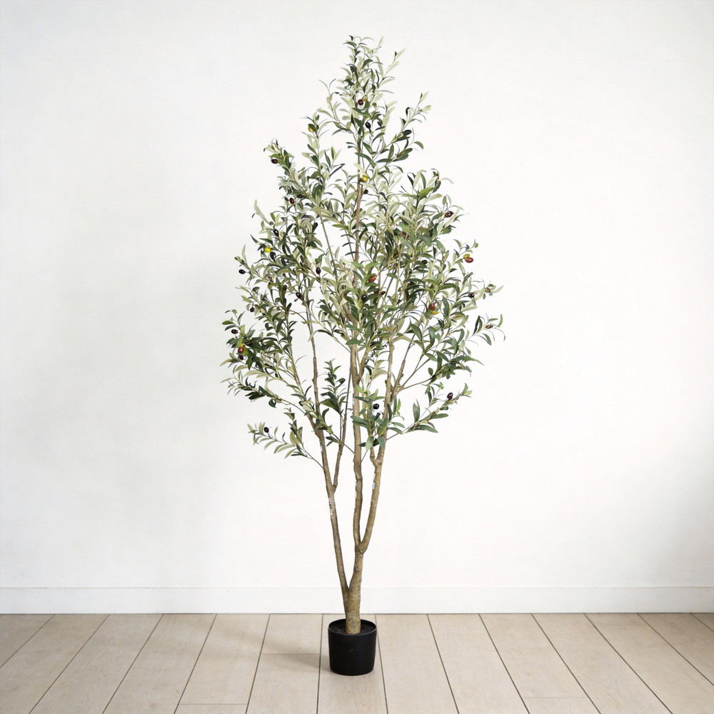7' Artificial Olive Tree in Black Plastic Pot, 1pc/set Media 3