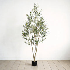7' Artificial Olive Tree in Black Plastic Pot, 1pc/set perspective