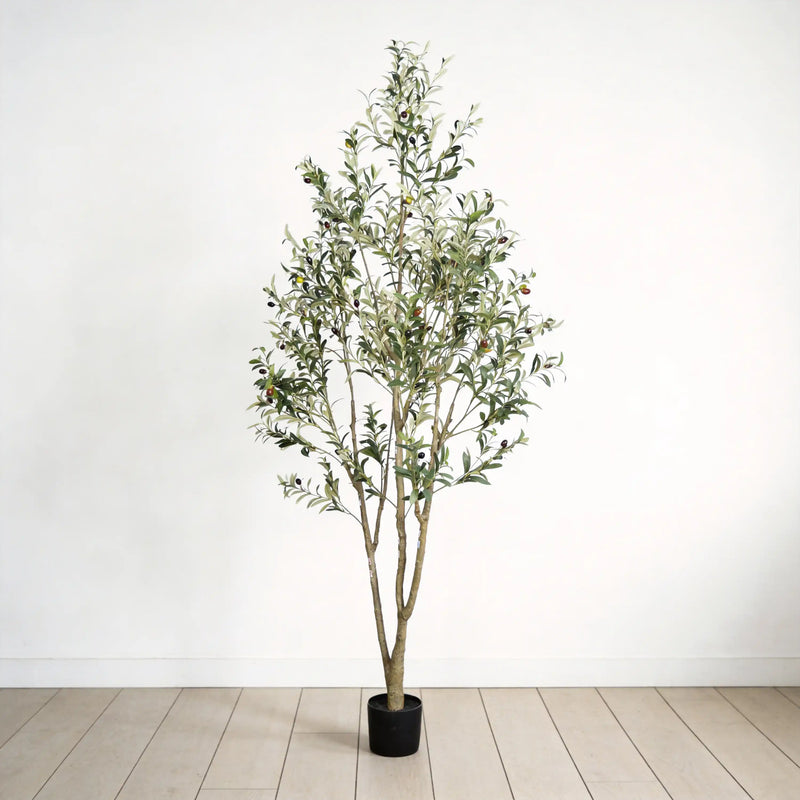 7' Artificial Olive Tree in Black Plastic Pot, 1pc/set