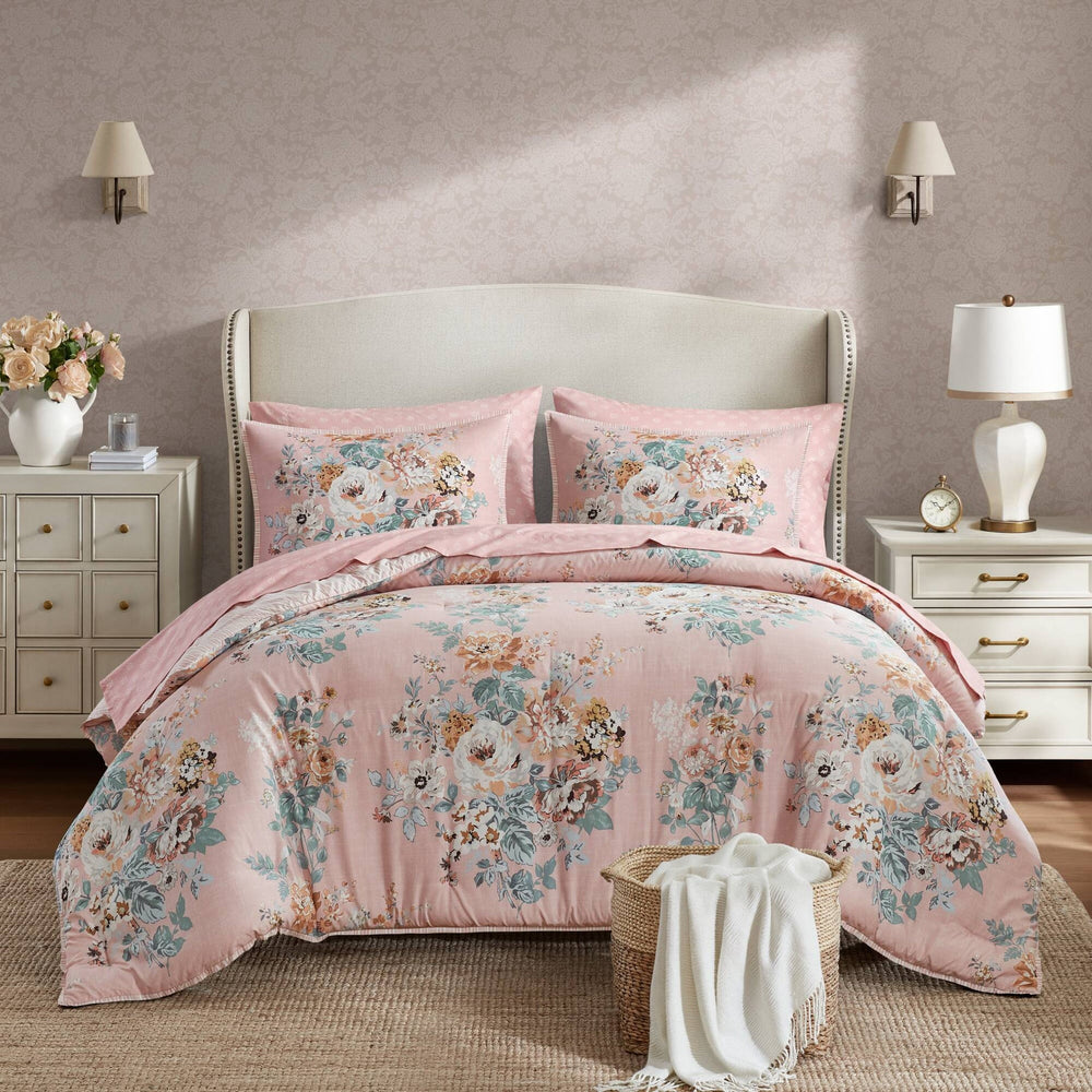 7-Piece King 7 Piece Vin -inspired Collection floral print,Pink Media 19