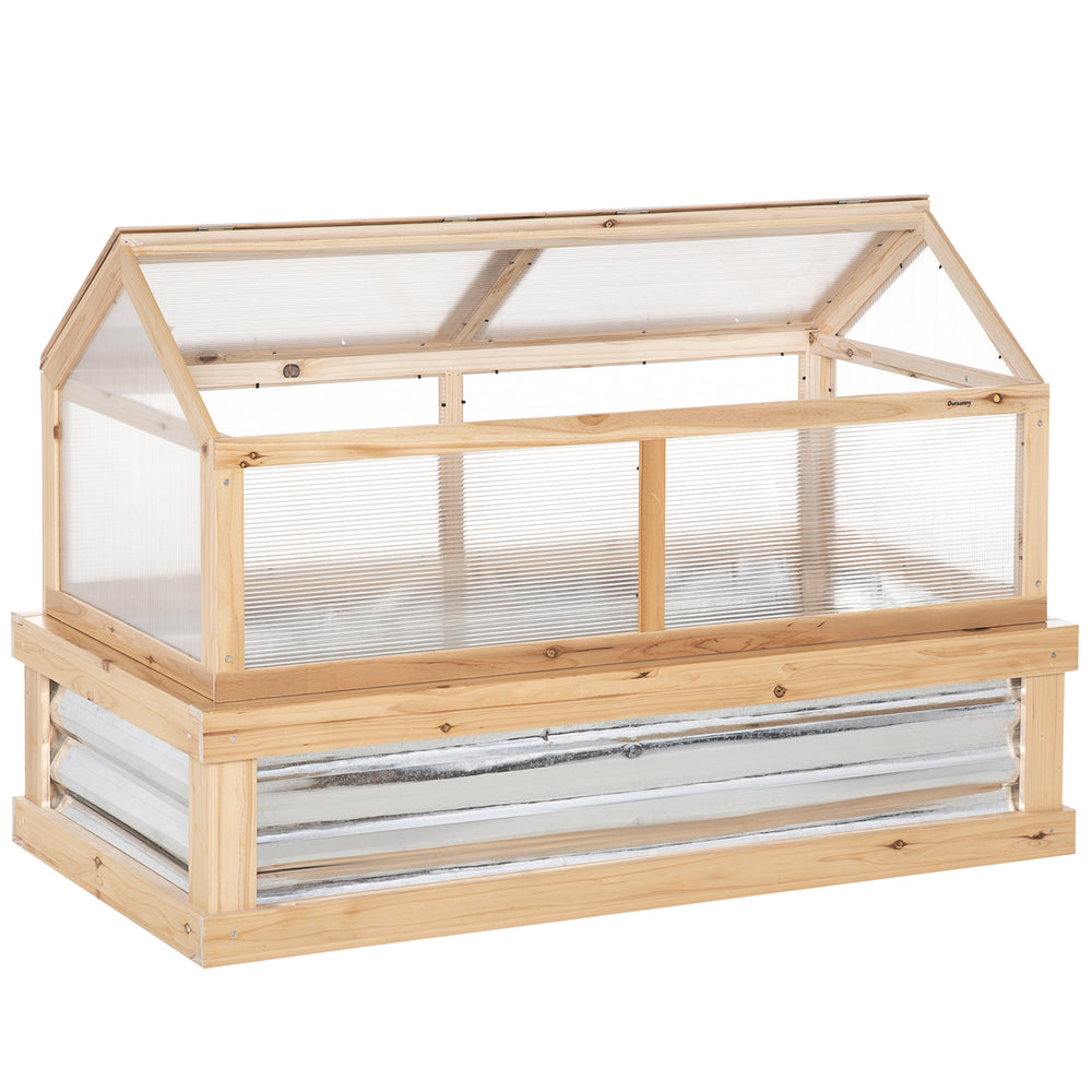 Outsunny Raised Garden Bed with Polycarbonate Greenhouse, Flower Planter Protection, Natural Wood, 48' x 24' x 32' Media 10