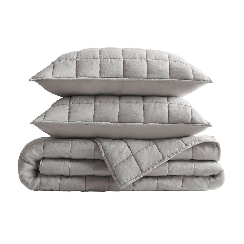 3-Piece Full/Queen Linen Garment Washed Quilt Set,Gray Media 6