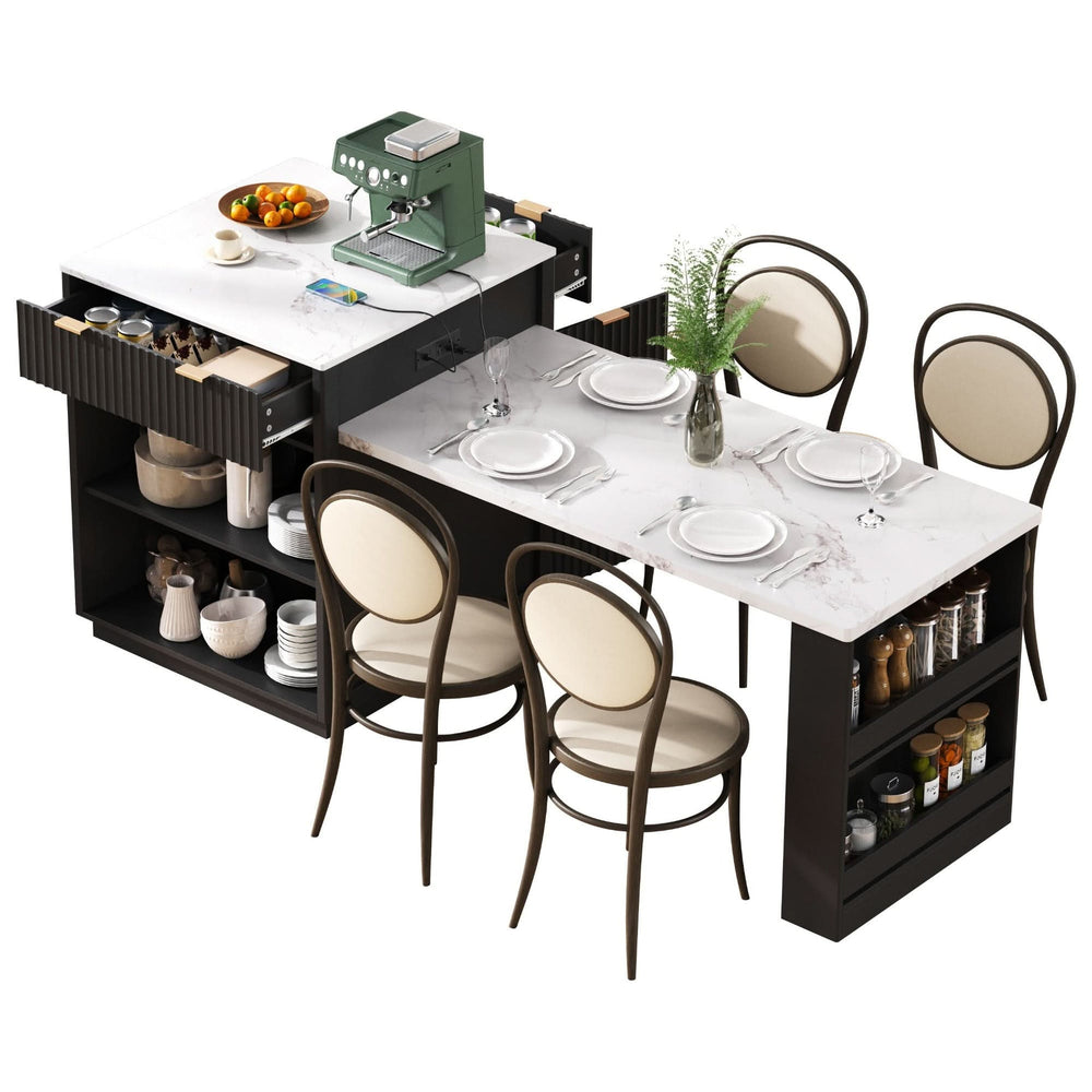 Kitchen Island Modern With Extendable Dining Table & Power Outlet For 4-6 People Black Media 30