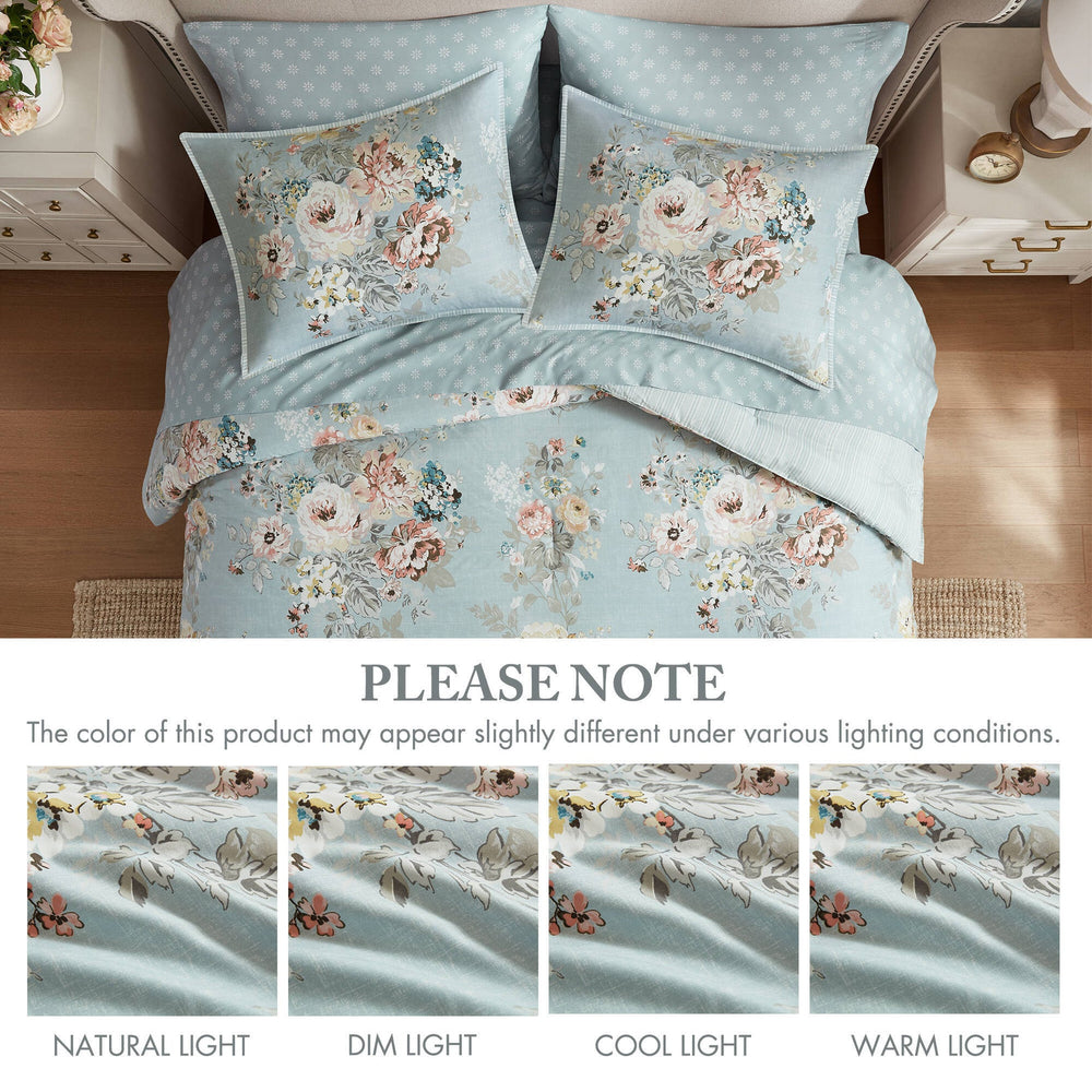 7-Piece Full 7 Piece Vin -inspired Collection floral print,Soft Blue Media 3