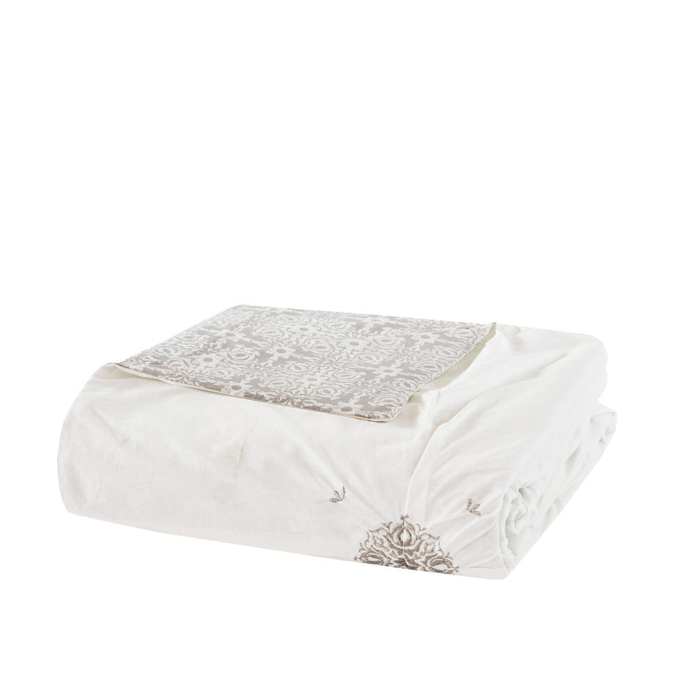 Full/Queen 4 Piece Embroidered Cotton Reversible Duvet Cover Set Media 18