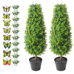 2 Pack 3' Artificial Boxwood Topiary Tree Faux Plant UV Decor In/Outdoor perspective