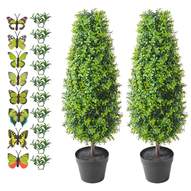 2 Pack 3' Artificial Boxwood Topiary Tree Faux Plant UV Decor In/Outdoor