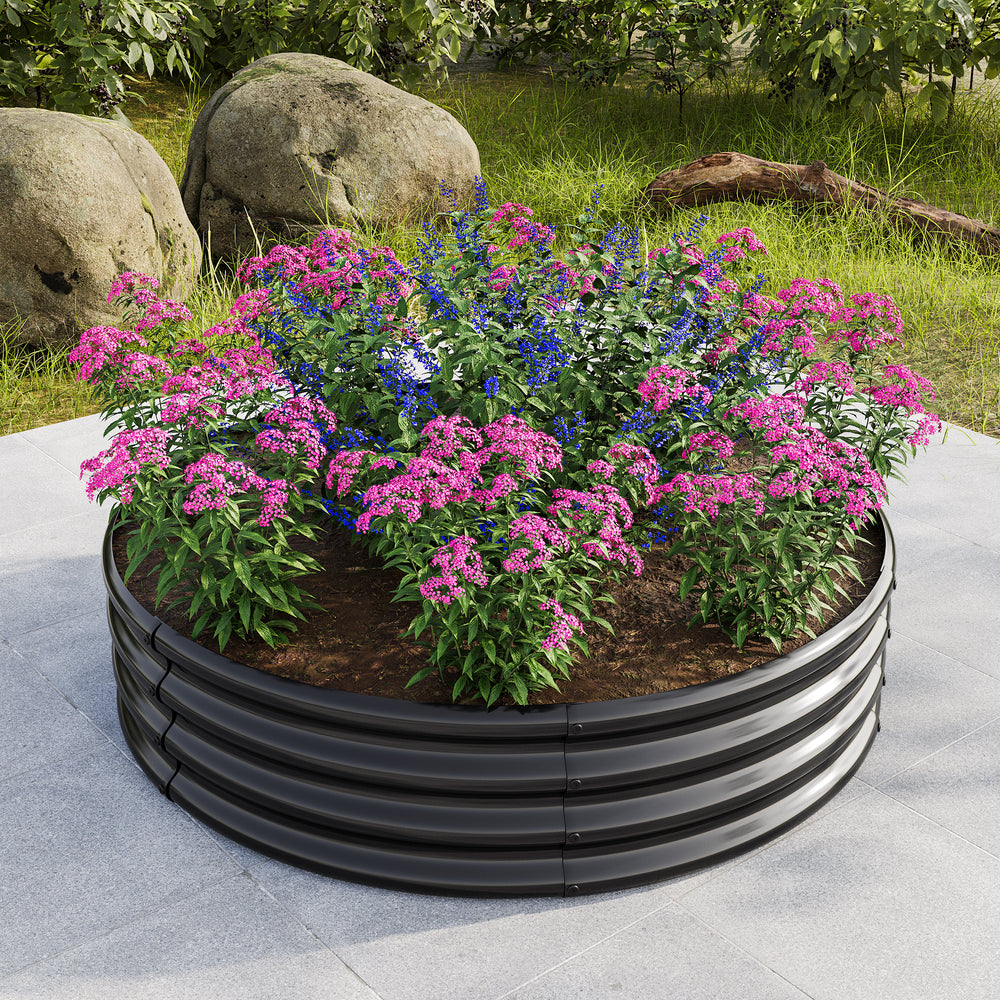 2PCS 47.24*11.4' Tall Round Raised Garedn Bed,Metal Raised Beds for Vegetables, Outdoor Garden Raised Planter Box, Backyard Patio Planter Raised Beds for Flowers, Herbs, Fruits Black Media 4