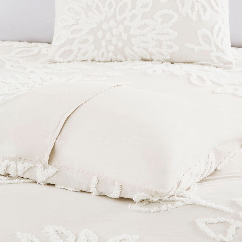 King/Cal King 3 Piece Tufted Cotton Chenille Floral Duvet Cover Set Media 11