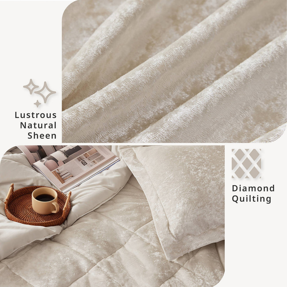 4 PCS King/Cal King Velvet Duvet Cover Set with Throw Pillow Champagne Media 14