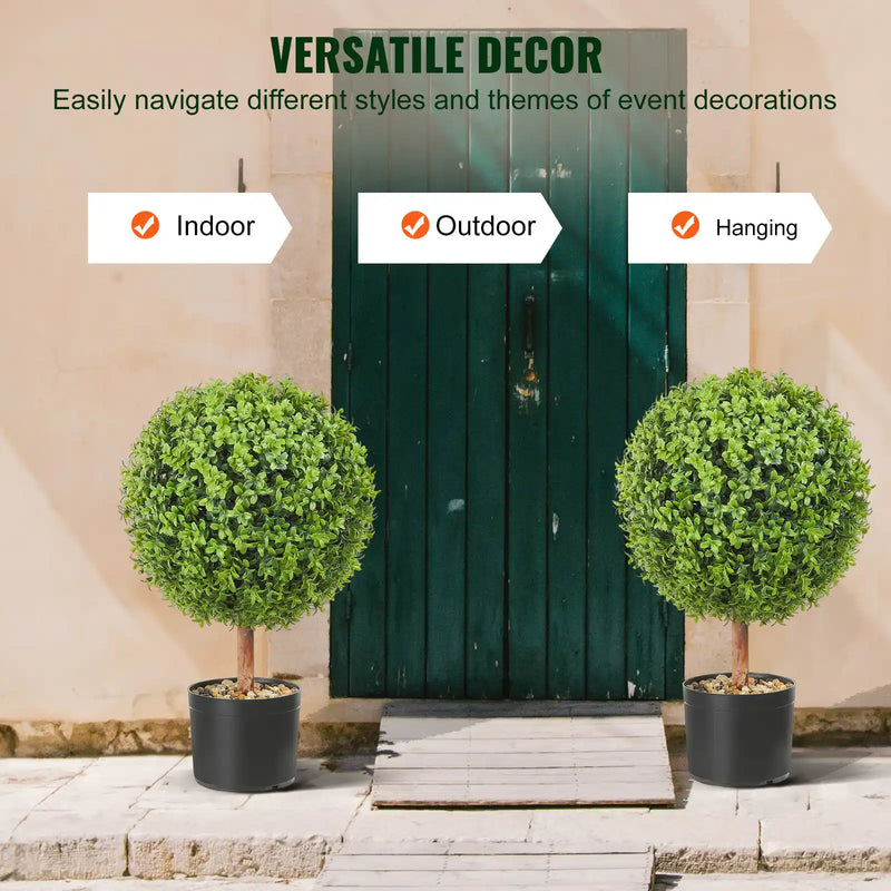 2x Artificial Boxwood Ball Ø40,6cm Garden Deco Boxwood in Flowerpot Ball Artificial Boxwood Ball Artificial Plant made of PE, Wood, PP incl. 4 pcs. Decorative butterflies and 10 pcs. Replacement