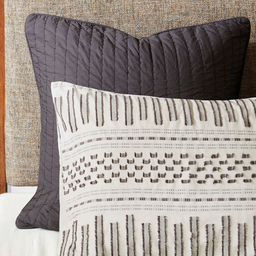 Cotton Jacquard Comforter Mini Set Ivory/Charcoal Full/Queen Media 8