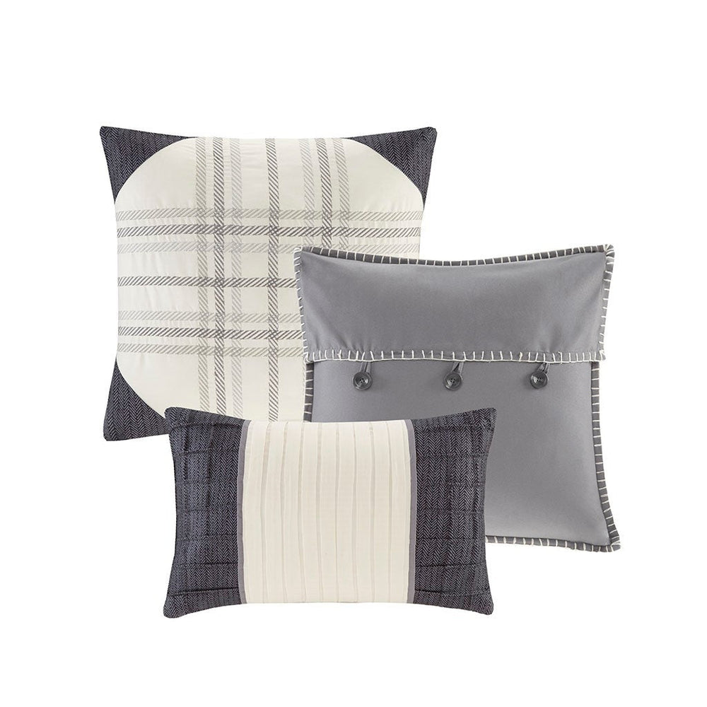 7 Piece Herringbone Comforter Set Grey Queen Media 4