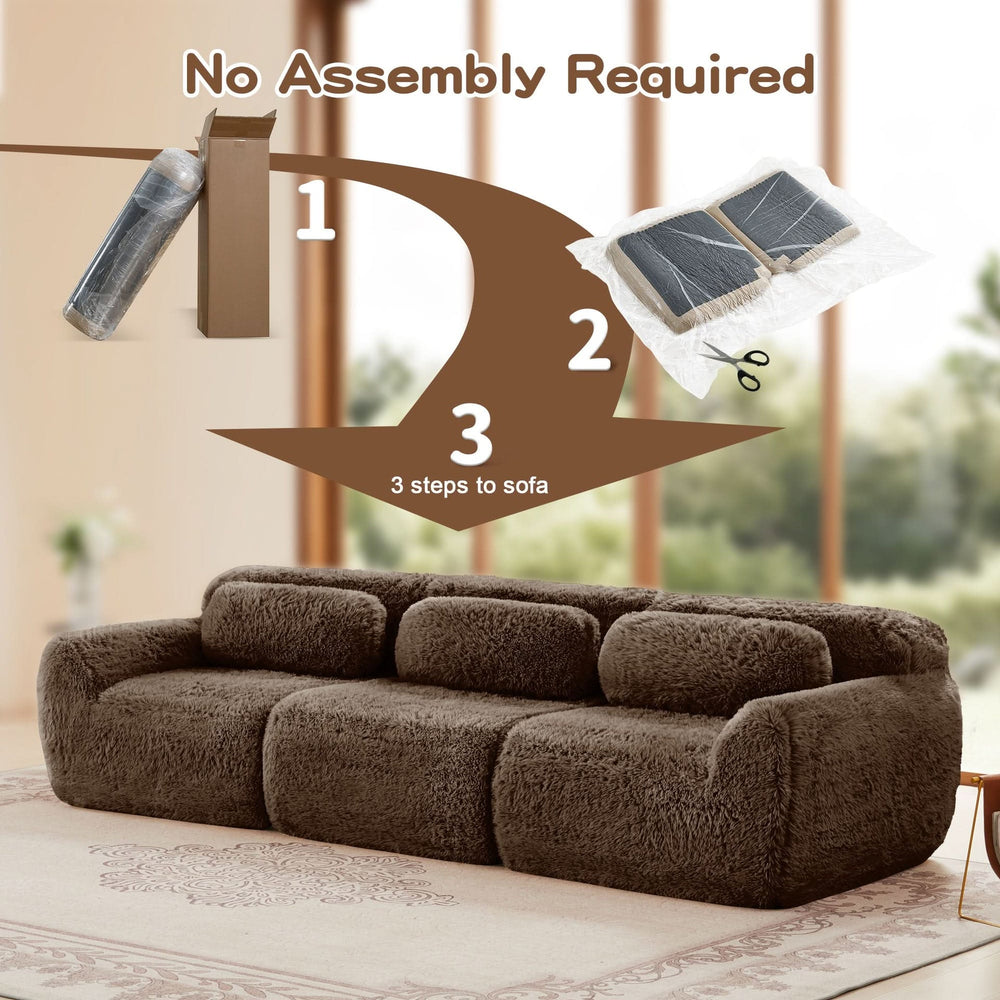 Plush Fabric Sectional Sofa Chocolate Modular With Ottoman & Pillows Media 9