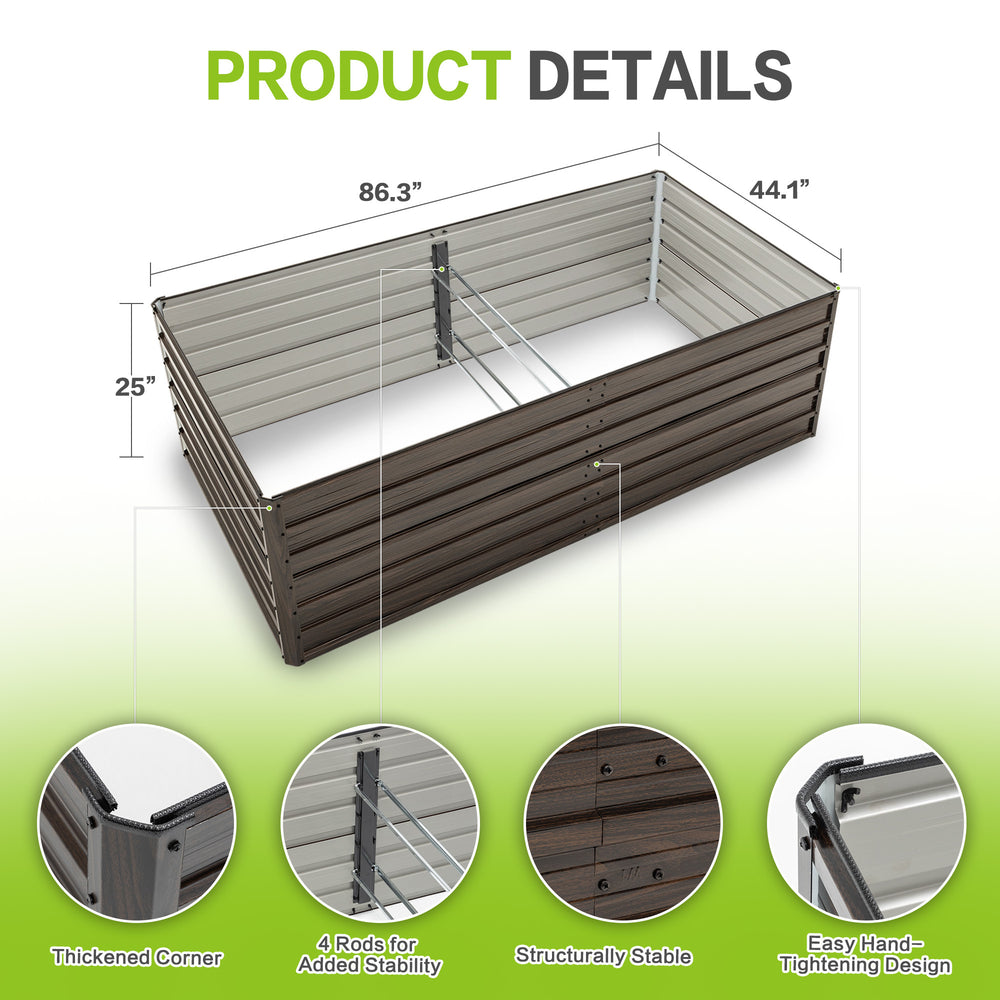 Woodgrain Aesthetic & Metal Strength: 8x4x2FT Galvanized Raised Garden Bed Kit - Large Outdoor Planter Box for Veggies, Fruits, Herbs Media 2