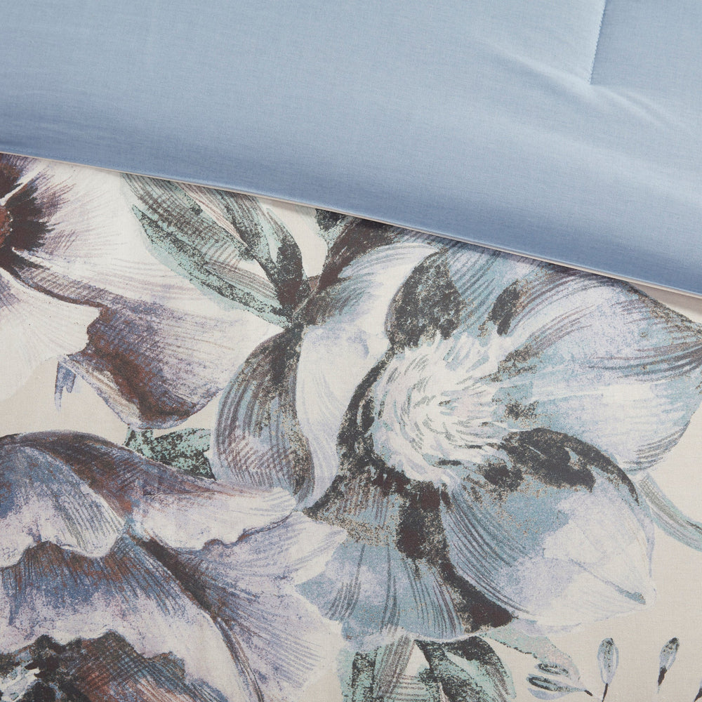 8 Piece Cotton Printed Comforter Set Blue King Media 2