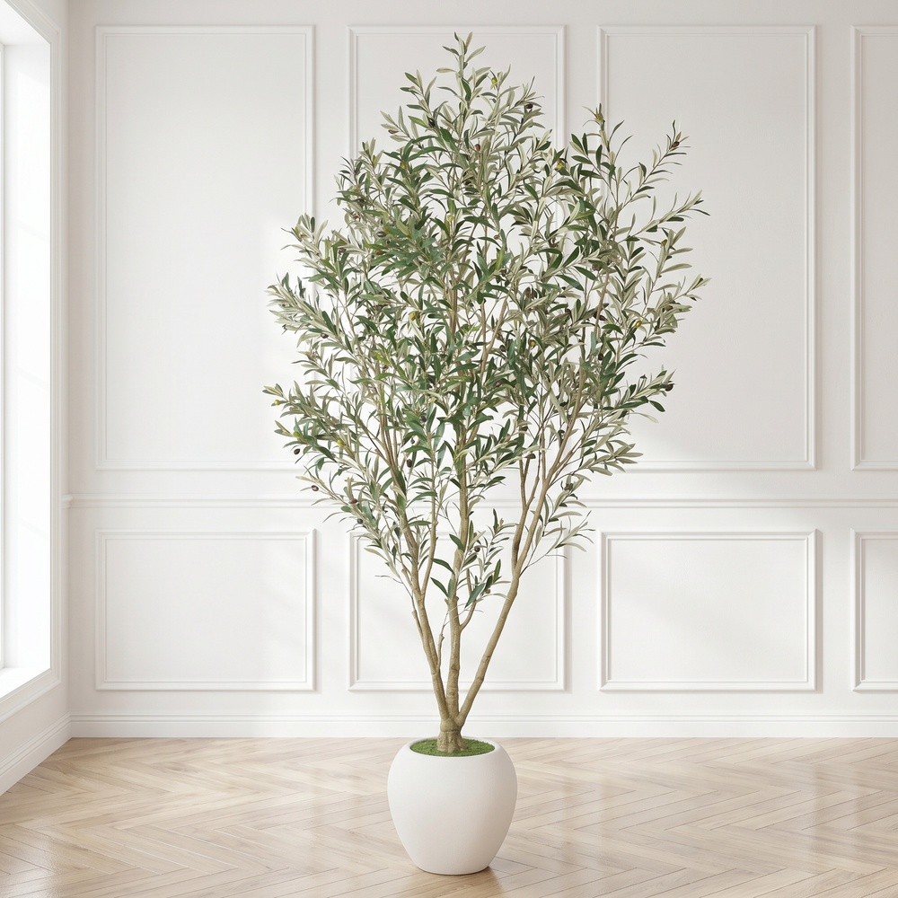 8FT Artificial Olive Tree With Big Decorative White Planter, Tall Indoor & Covered Outdoor Decorative Tree, 1pc/set Media 1